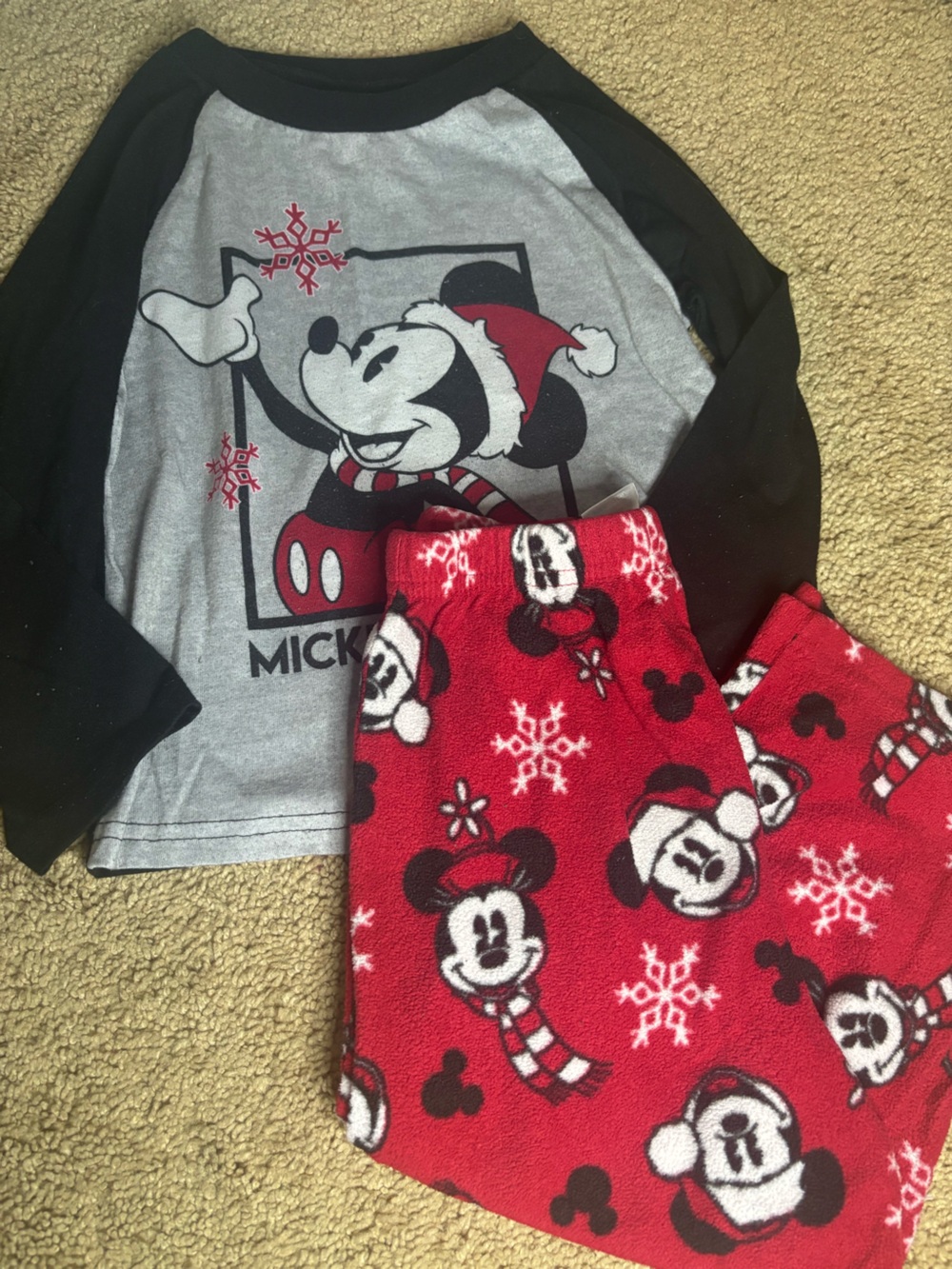Disney Mickey Mouse Red and Gray Holiday Pajama Set